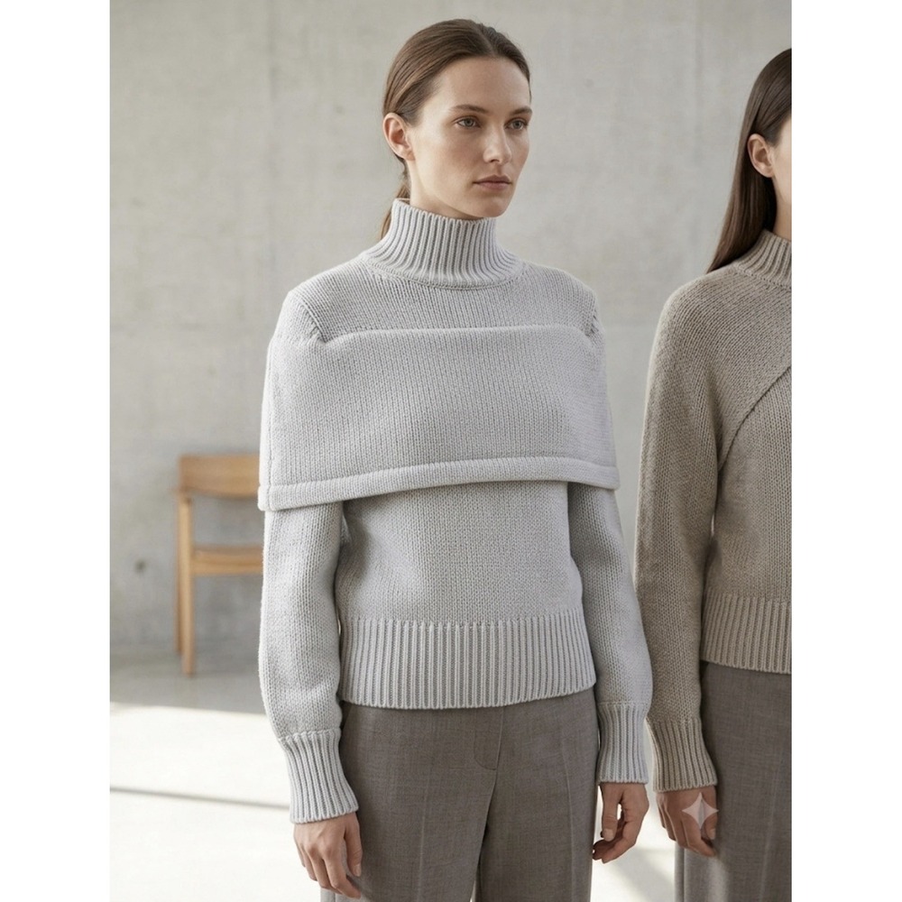 Behno Mini Cape Grey Turtleneck Sweater Size Small Layered
